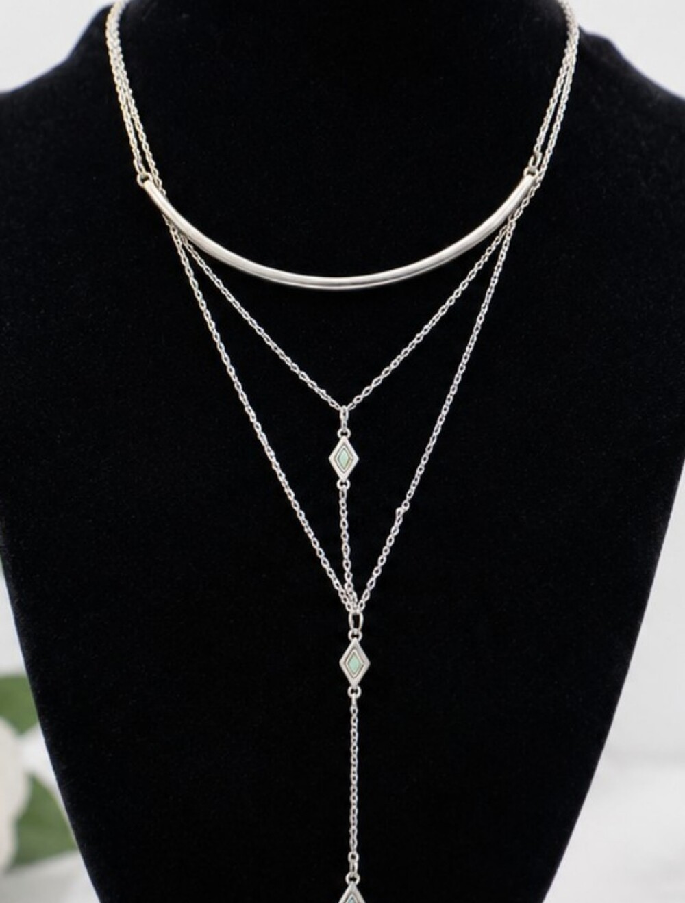 American Eagle Layered Y Drop Lariat Necklace Faux Abalone Silver Tone Boho Y2K - Picture 1 of 5